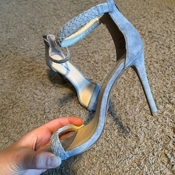 Steve Madden Blue Suede Braided Strap Heels – Ankle Strap Sandals - Picture 6 of 9